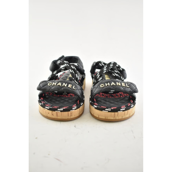 Chanel 20S White Black Cord Rope Quilted CC Logo Mule Slide Strap Sandal Flat 36 - Picture 10 of 12
